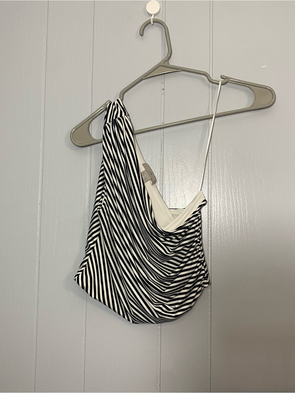 Black and White Striped One-Shoulder Top